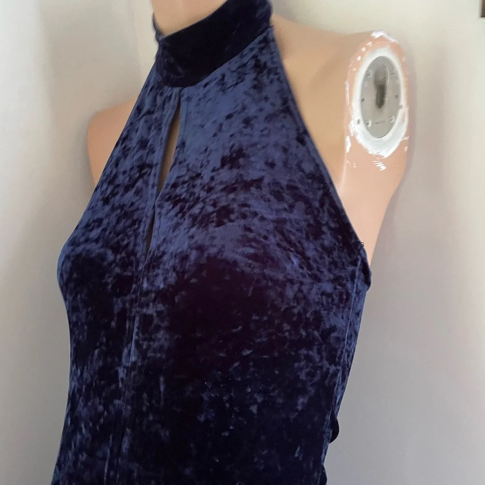 Crushed velvet!! 🪩 S M Vintage stretch bodycon maxi backless high neck … - Picture 3 of 10
